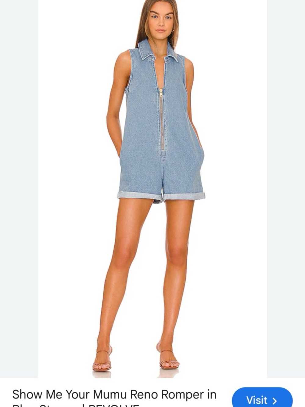 Show Me Your MuMu Light Blue Denim Zip-Front Romper